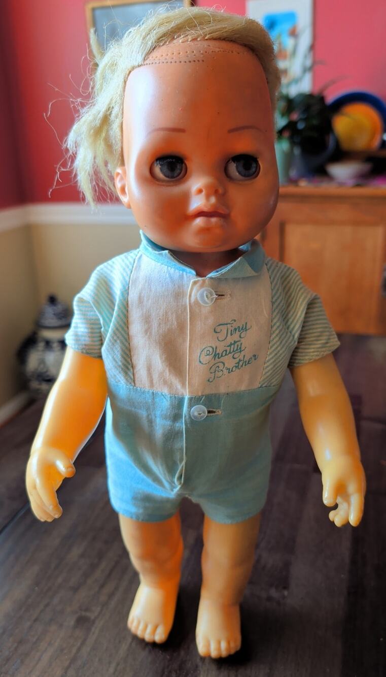 VTG Tiny Chatty Brother Doll 1960s Mattel Original Outfit Pull String Works MUTE